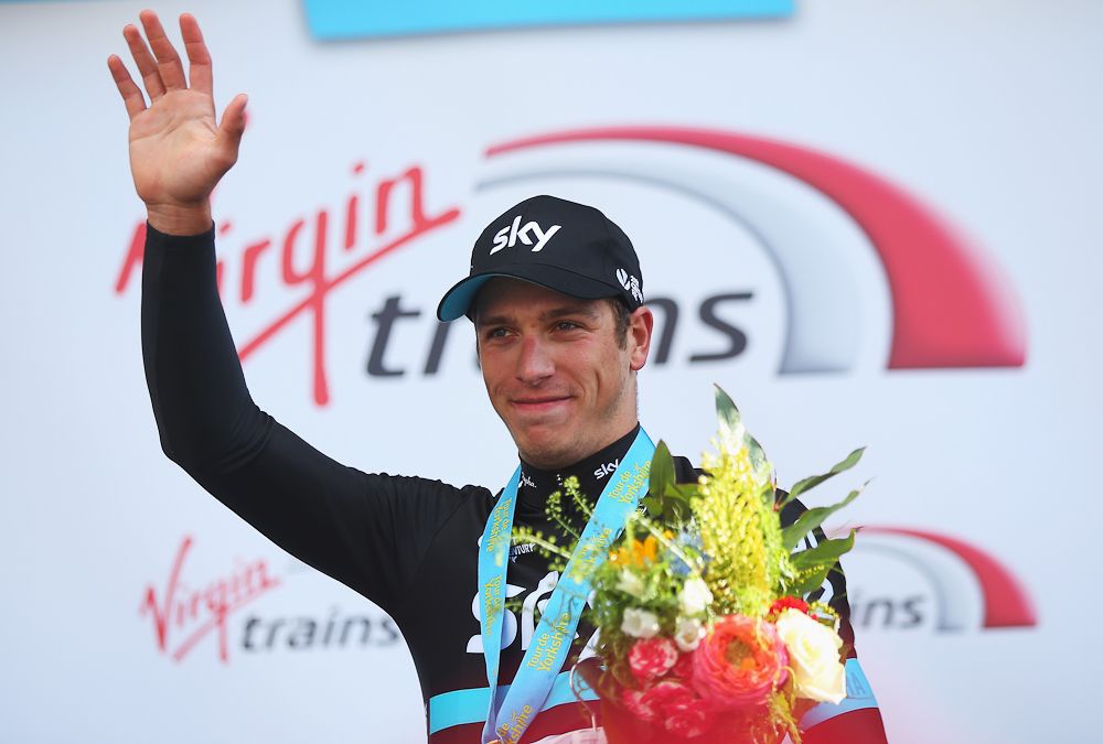 Danny Van Poppel of Team Sky and the Netherlands celebrates winning the second stage of the 2016 Tour de Yorkshire