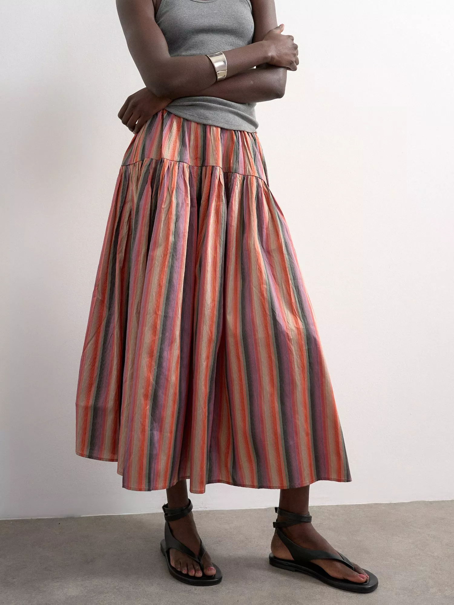 Topshop Taffeta Stripe Maxi Skirt, Multi