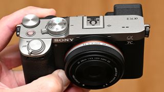 The Sony A7C II in hand