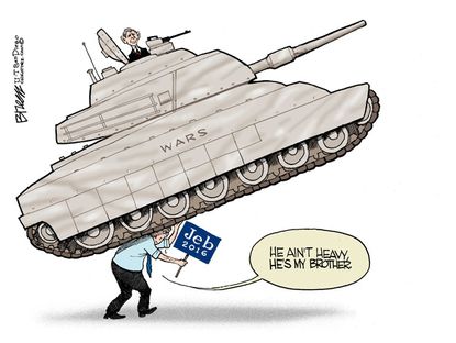Political cartoon Jeb Bush George W. war 2016