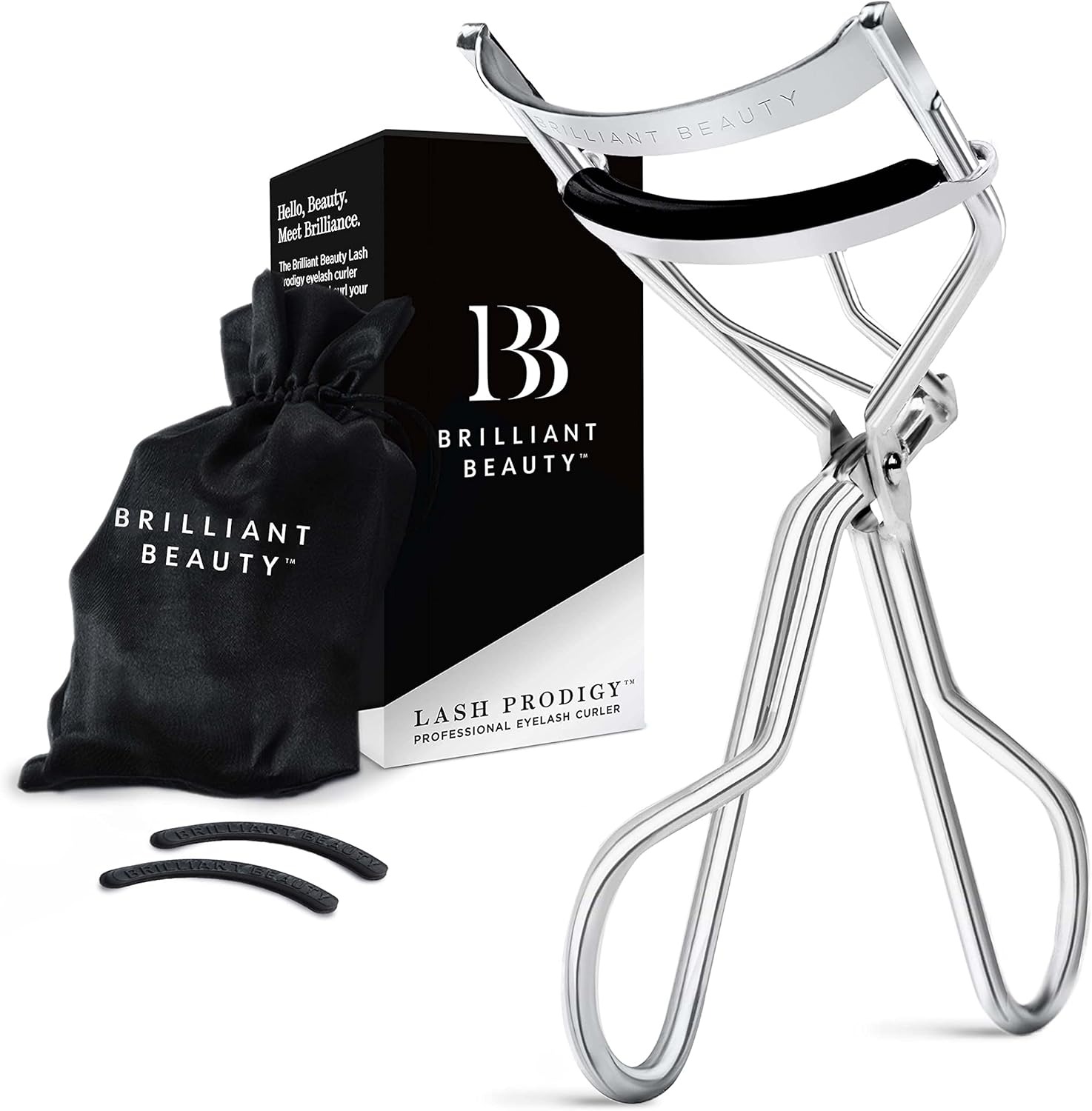 Brilliant Beauty, Brilliant Beauty Eyelash Curler With Satin Bag and Refill Pads - Award Winning - No Pinching, Just Dramatically Curled Eyelashes and Lash Line in Seconds - Get Gorgeous Eye Lashes Now (platinum)