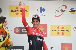 Alberto Contador (Trek-Segafredo) waves from the podium