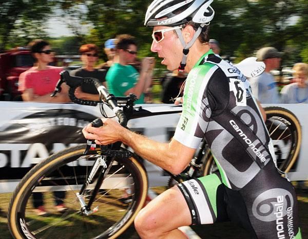 Jamey Driscoll (Cyclocrossworld.com-Cannondale) at the barriers with one lap to go.