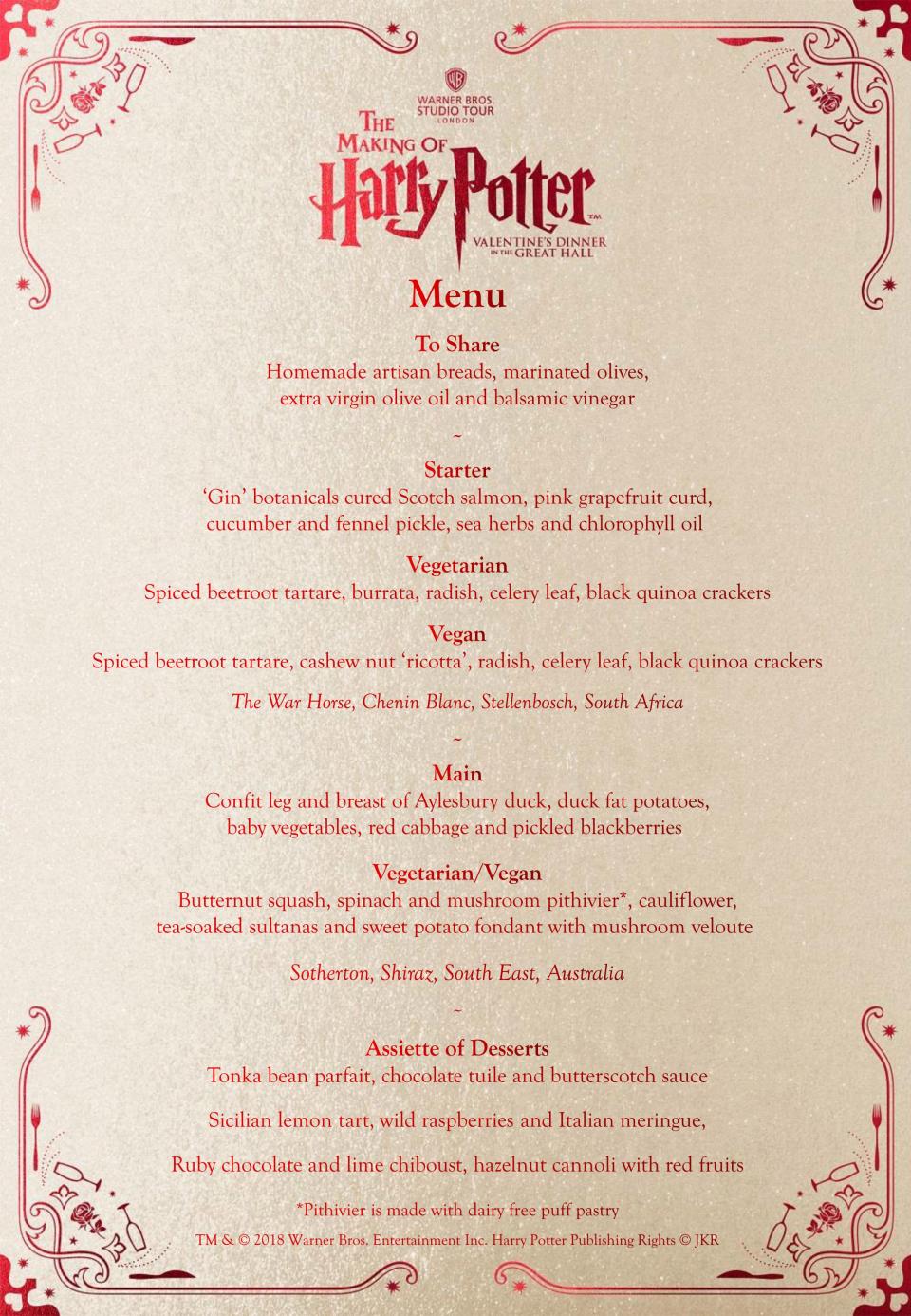 harry potter valentine's dinner