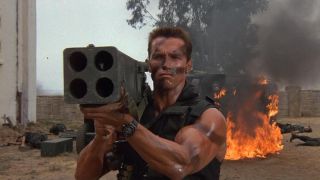 Arnold Schwarzenegger with a rocket launcher in Commando