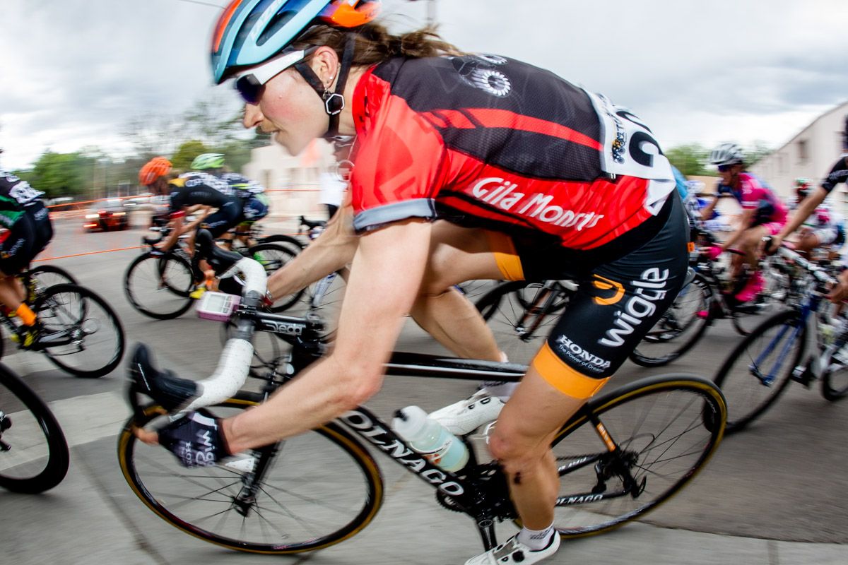Mara Abbott (Amy D Foundation) takes a corner during todays criterium.