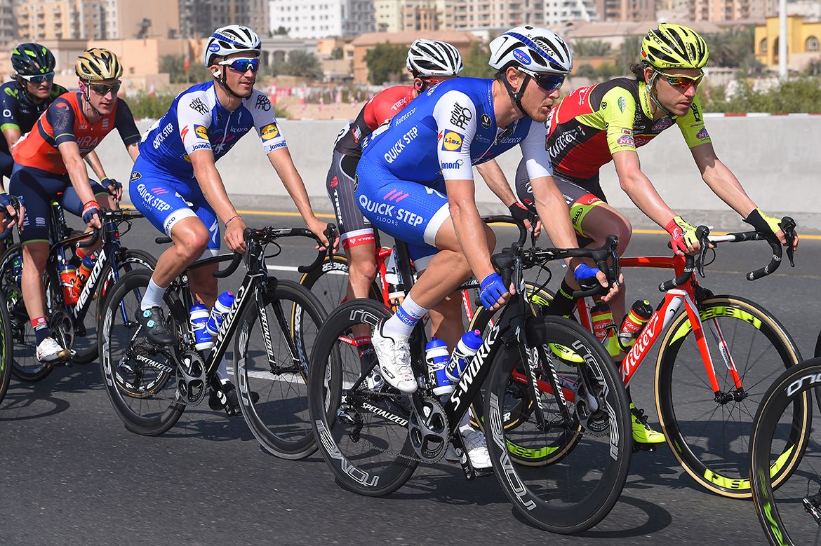 Matteo Trentin and Julian Alaphilippe work for Quick-Step