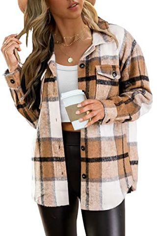 Automet Womens Fall Outfits Fashion Clothes Shackets Flannel Plaid Button Down