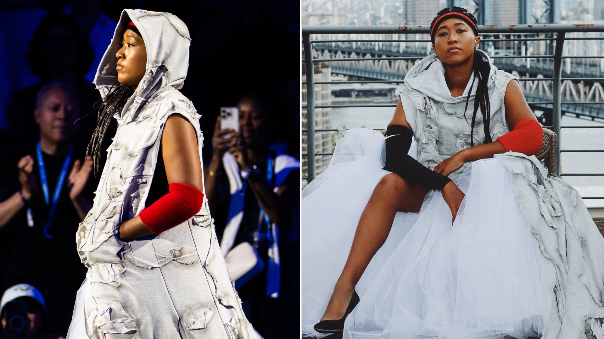 Naomi Osaka wore a hoodie with a train and a tulle skirt from Who Decides War at the 2026 US Open, styled by Law Roach