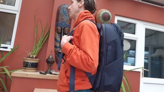 Lily Canter wearing the Peak Design Travel backpack
