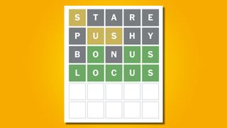 Wordle answer 657 on a yellow background