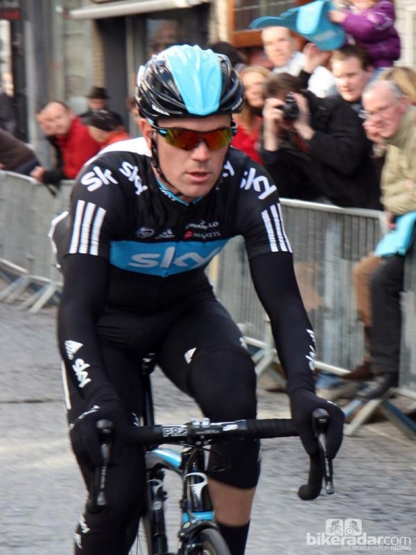 Snap-on covers for Sky's Kask helmets might improve aerodynamics but given the weather conditions, the riders were probably more concerned with just staying warm.