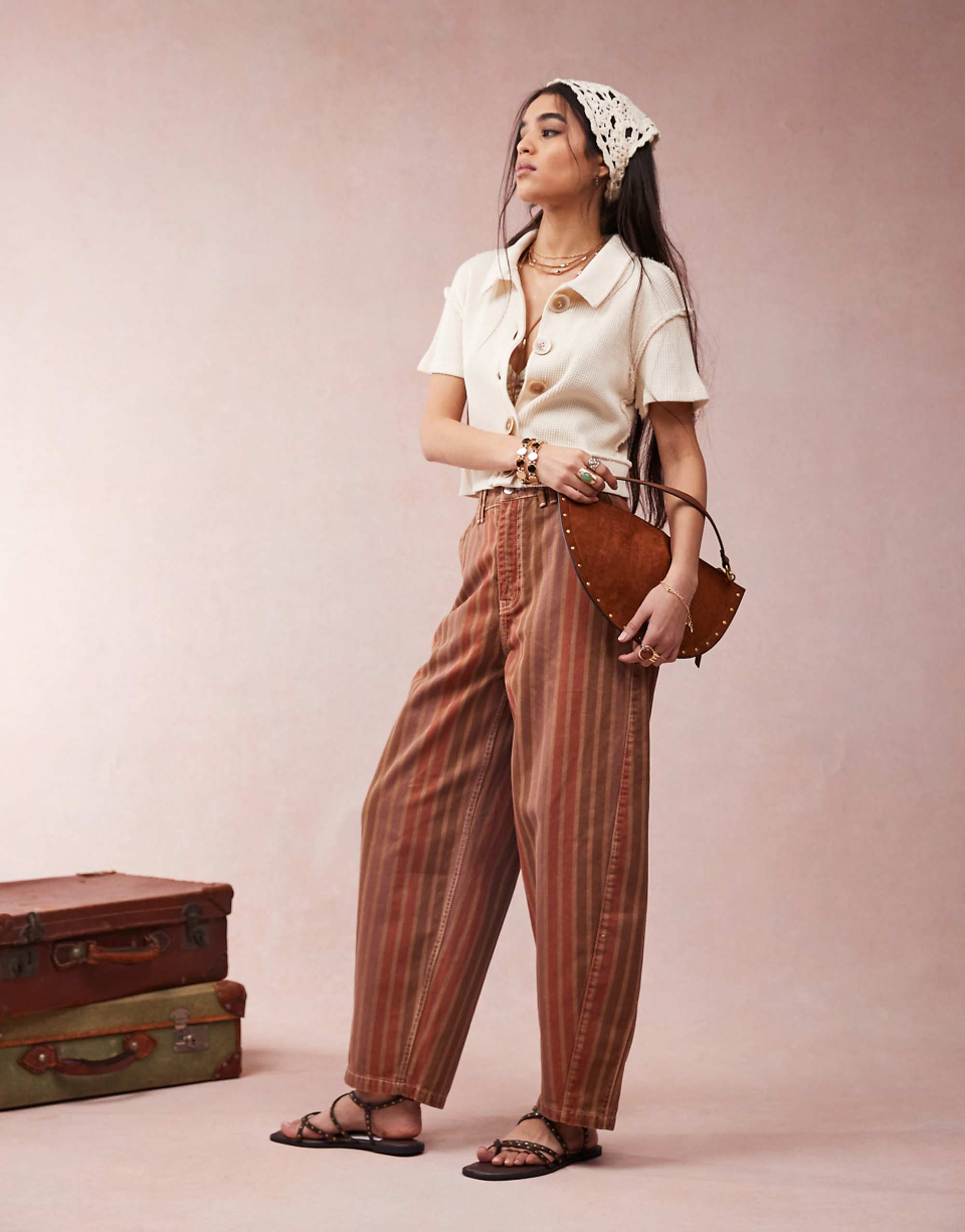 Asos Design Laundered Barrel Leg Trouser in Stripe Print