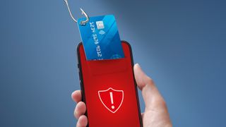 A picture visualizing a lure pulling a credit card from a phone, depicting how banking trojans steal credit card data