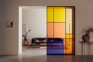 a modern colored glass door