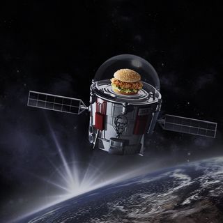 Artist’s illustration of KFC’s Zinger sandwich in the stratosphere aboard a World View Stratollite balloon. The launch window for this mission opens on June 22, 2017.