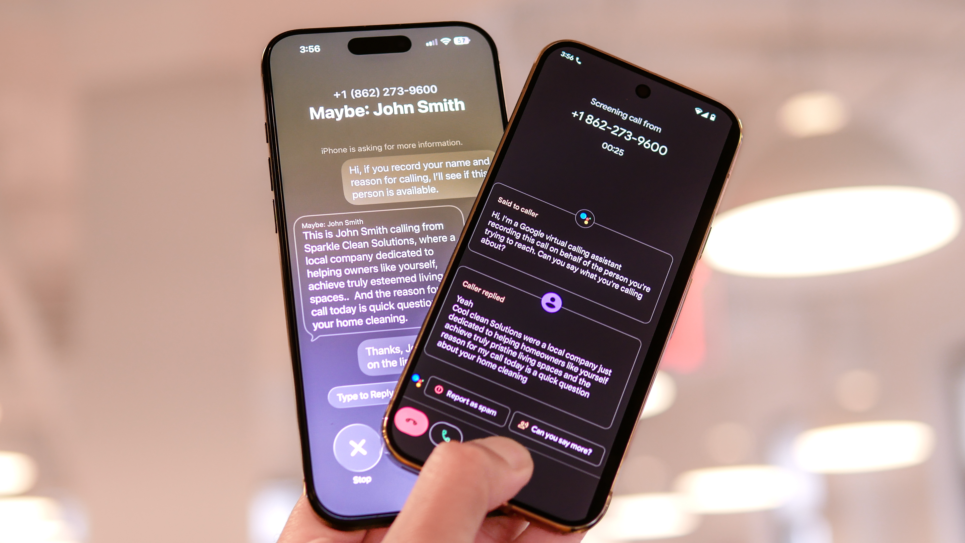 Call Screen on iPhone iOS 26 vs Pixel.