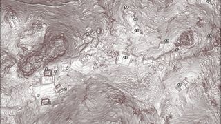 A lidar map showing the location of various archaeological sites