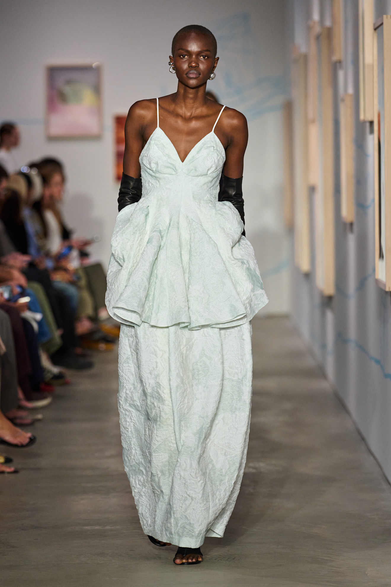 A model wore Katie Holmes's dress-over-skirt look on the Ashlyn Spring 2026 runway