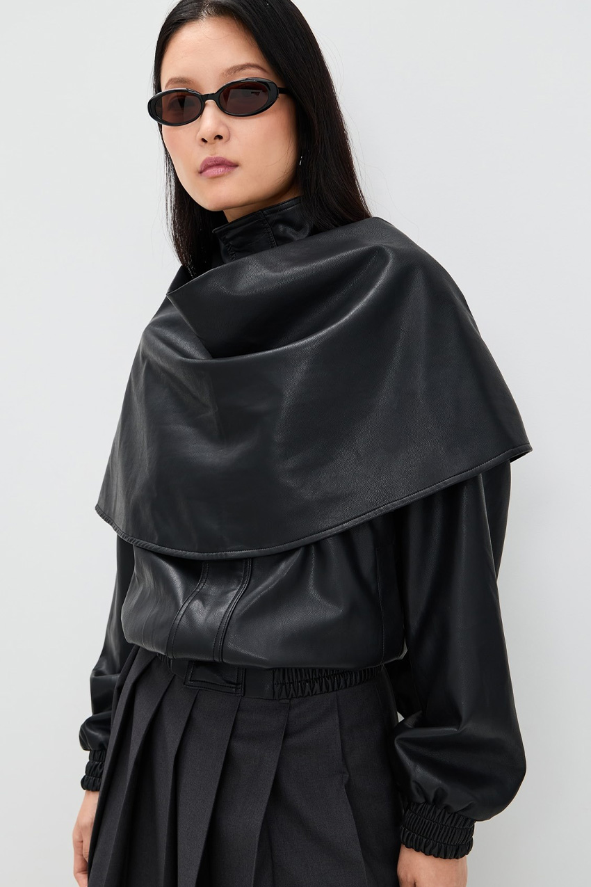 Pixie Market Leather Scarf Bomber Jacket