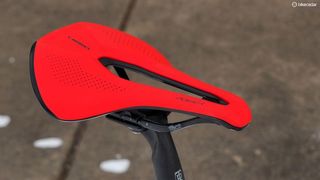 The Specialized S-Works Power saddle looks unusual but it's actually very comfortable, particularly when riding in very aggressively low positions