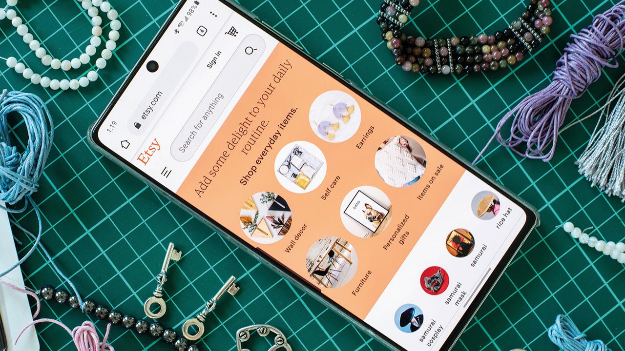 Etsy website on a phone 