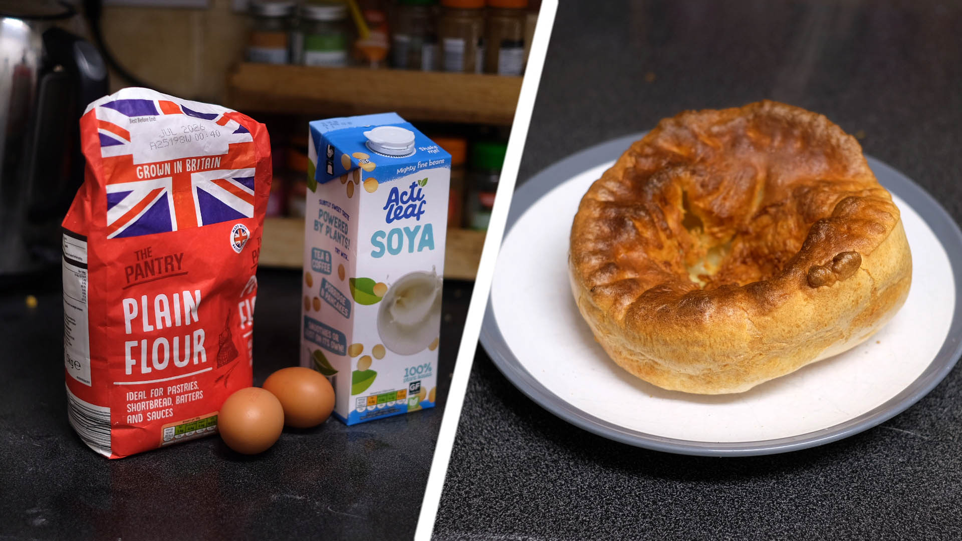 A Yorkshire pudding before and after air frying