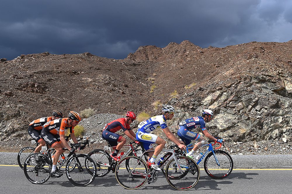 The breakaway in action during stage 2 on Oman.