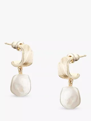 Tutti & Co Drop Pearl Huggie Earrings, Gold