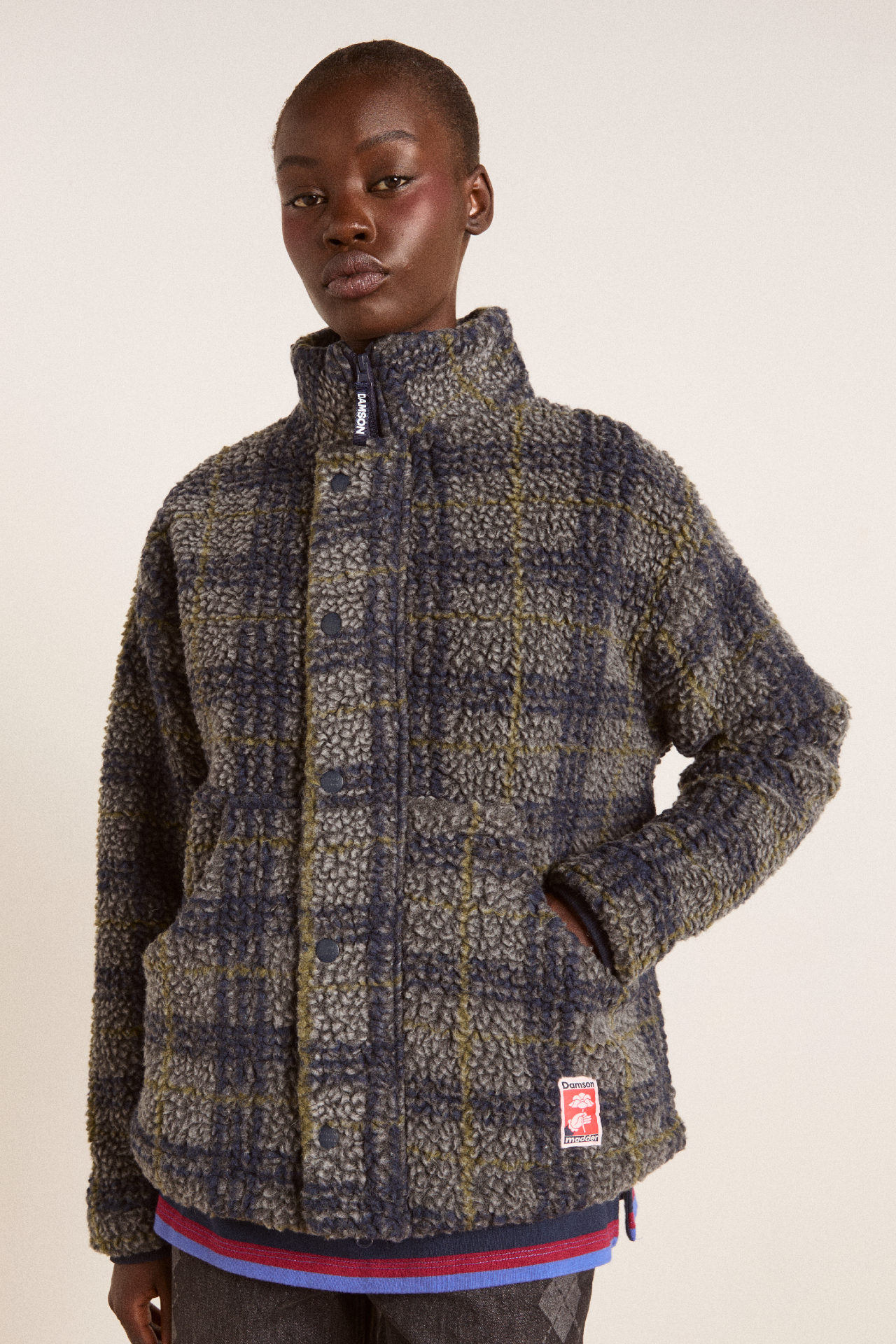 Laurel Borg Jacket - Grey Marl Olive Pop Check