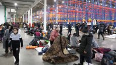 Migrants inside temporary accommodation in Bruzgi, Belarus
