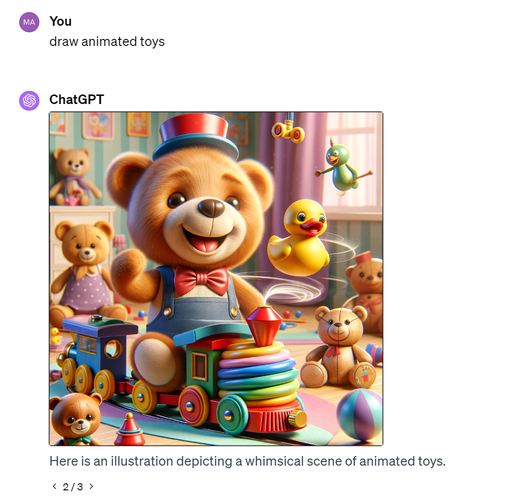 ChatGPT 4's response to the prompt for animated toys