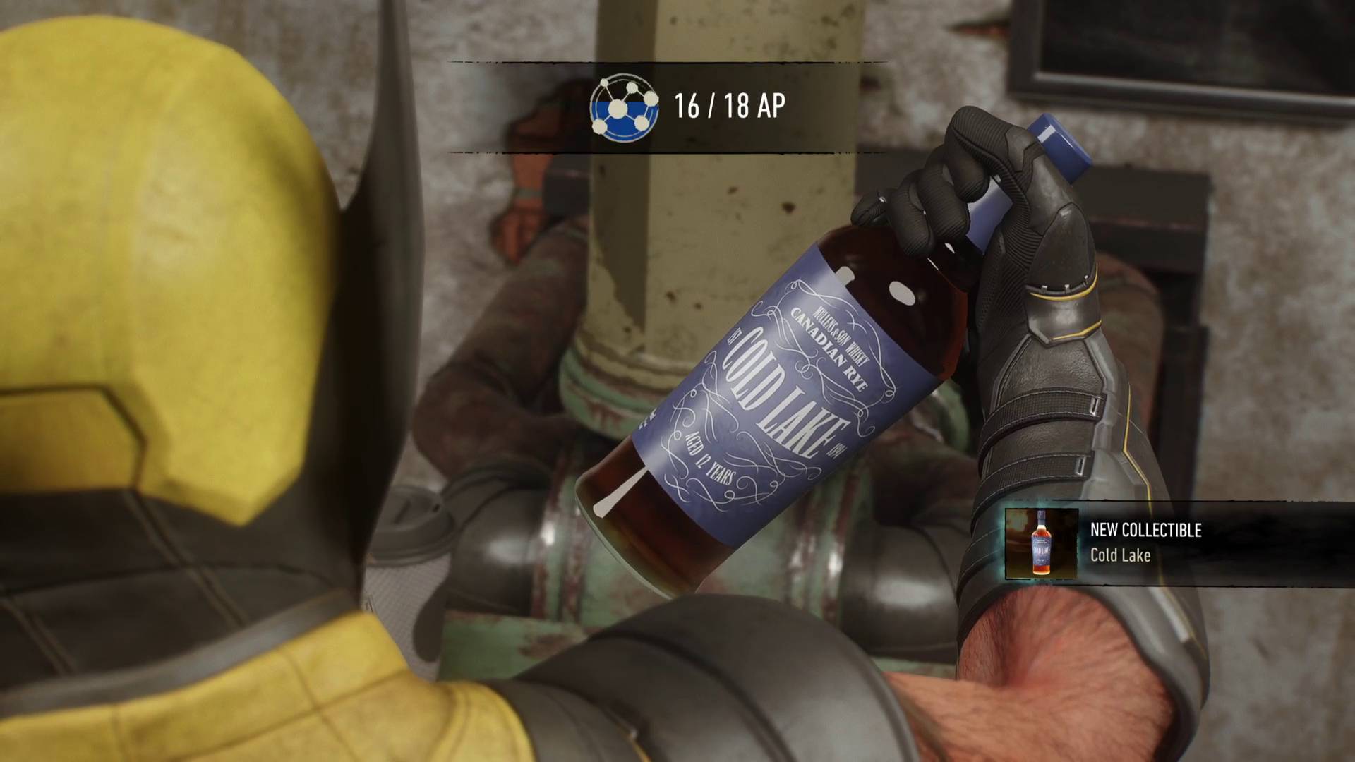 Marvel's Wolverine Cold Lake whiskey bottle in Raise Some Hell