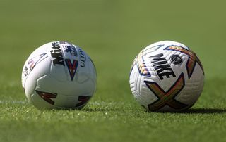 The Premier League ball now and then: on the left, the Mitre Delta Max and on the right, the Nike Flight