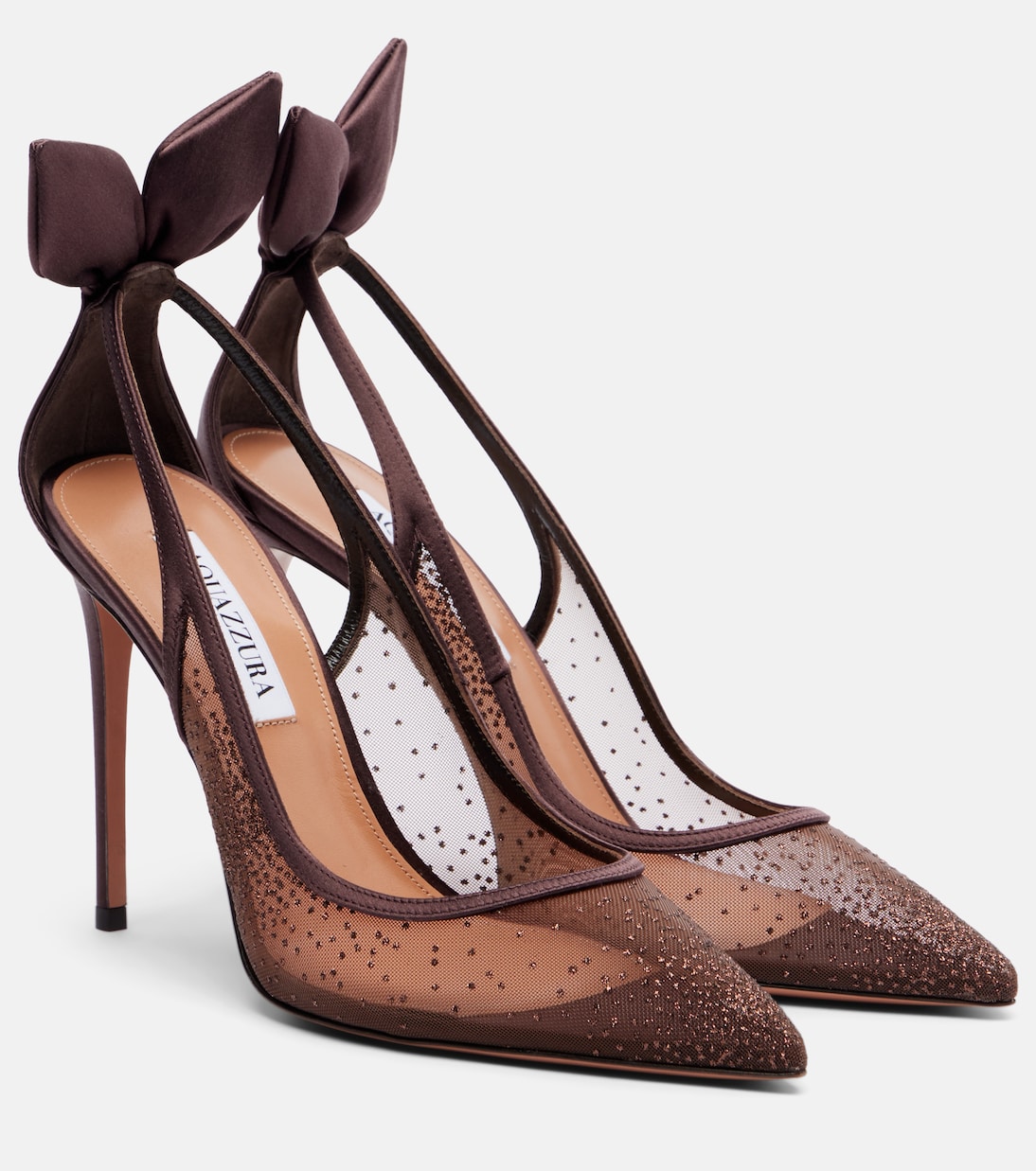 Bow Tie 105 Glitter Mesh Slingback Pumps in Brown - Aquazzura