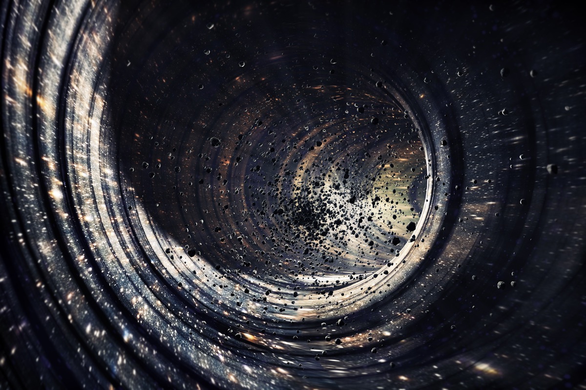 artistic concept of early universe, black hole, galaxy.