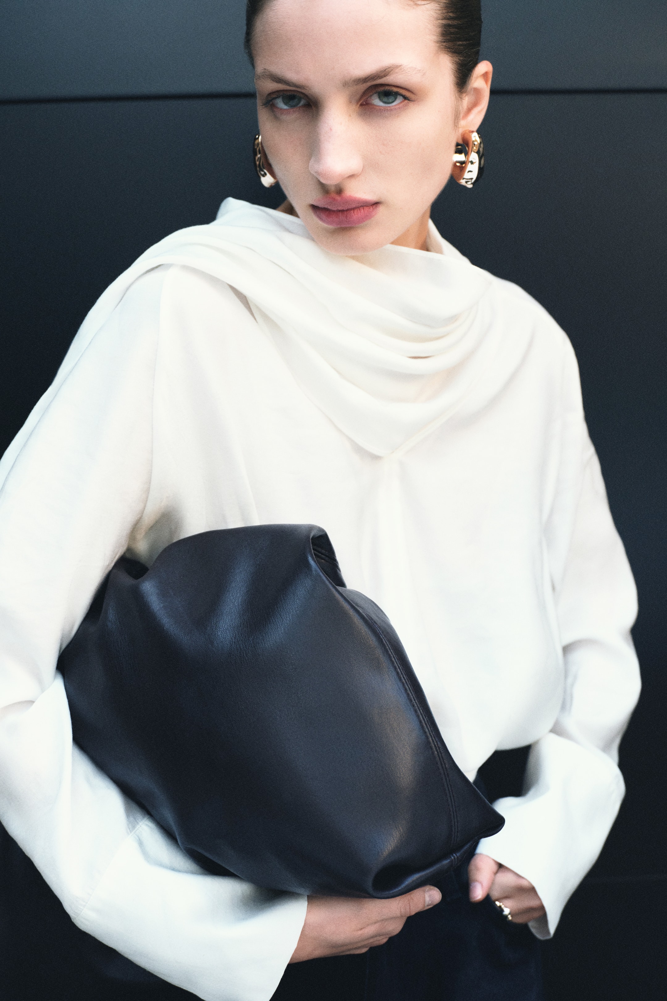 Scarf-Collar Blouse - White