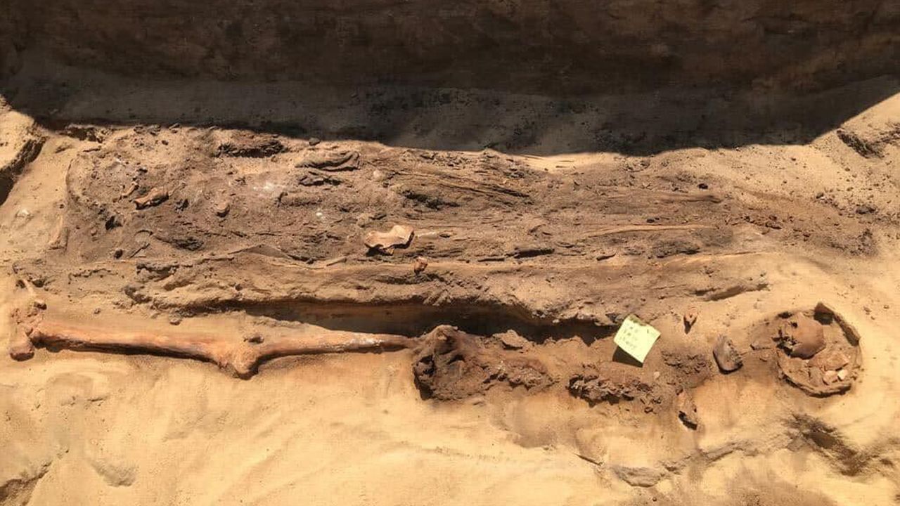 The remains of one of the mummies found in the necropolis near Quesna, Egypt.
