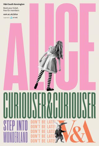 'Alice: Curious and Curiouser' exhibition poster by Hingston Studio for V&A