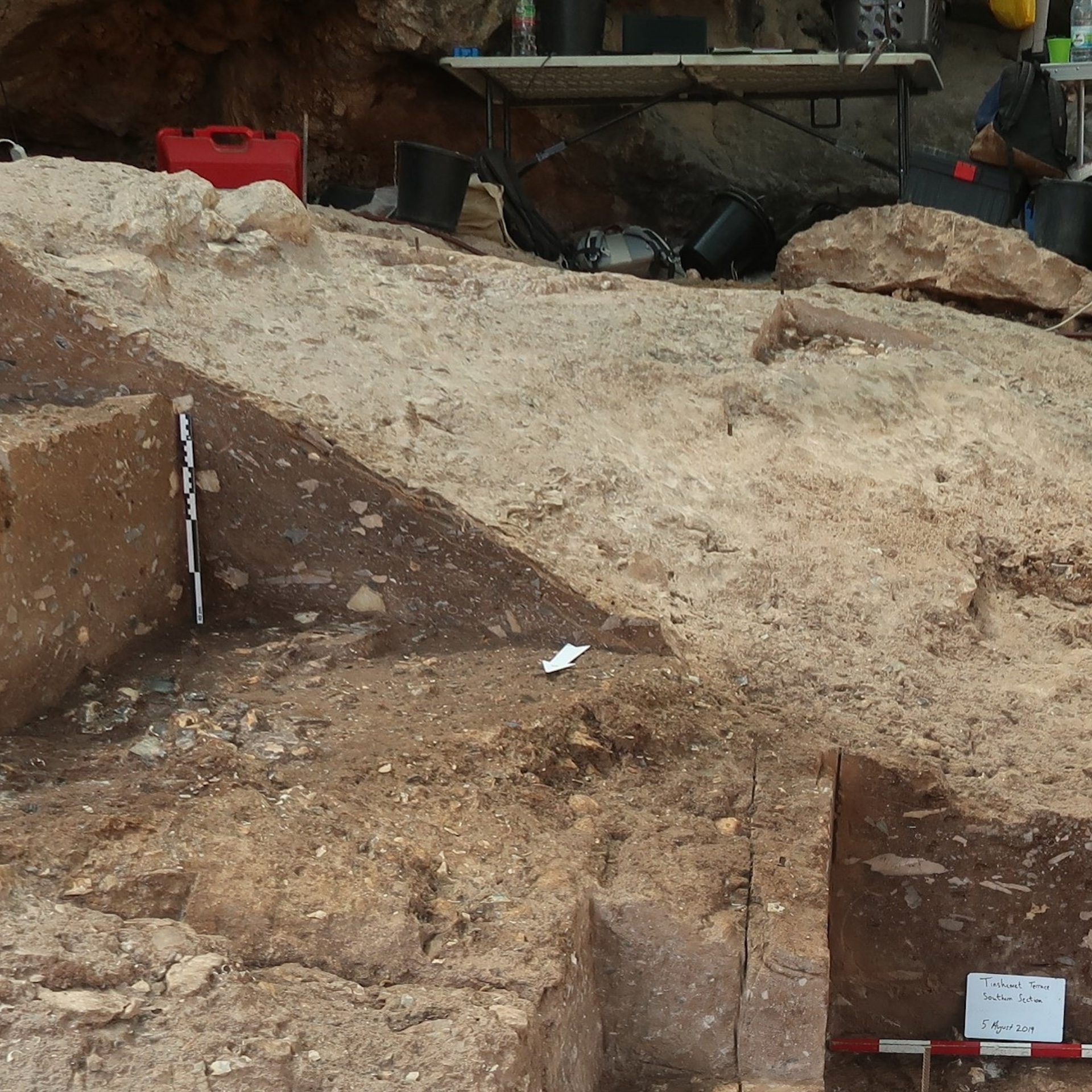 An excavation site showing carved out portions