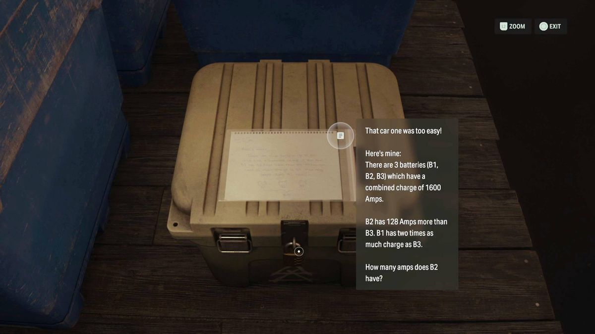 Alan Wake 2 cult stashes watery town algebra question about batteries and amps