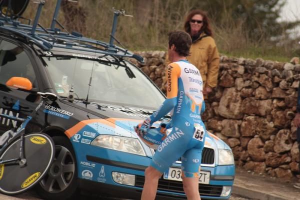 David Millar (Garmin - Transitions) is up on his feet after crashing in the time trial.