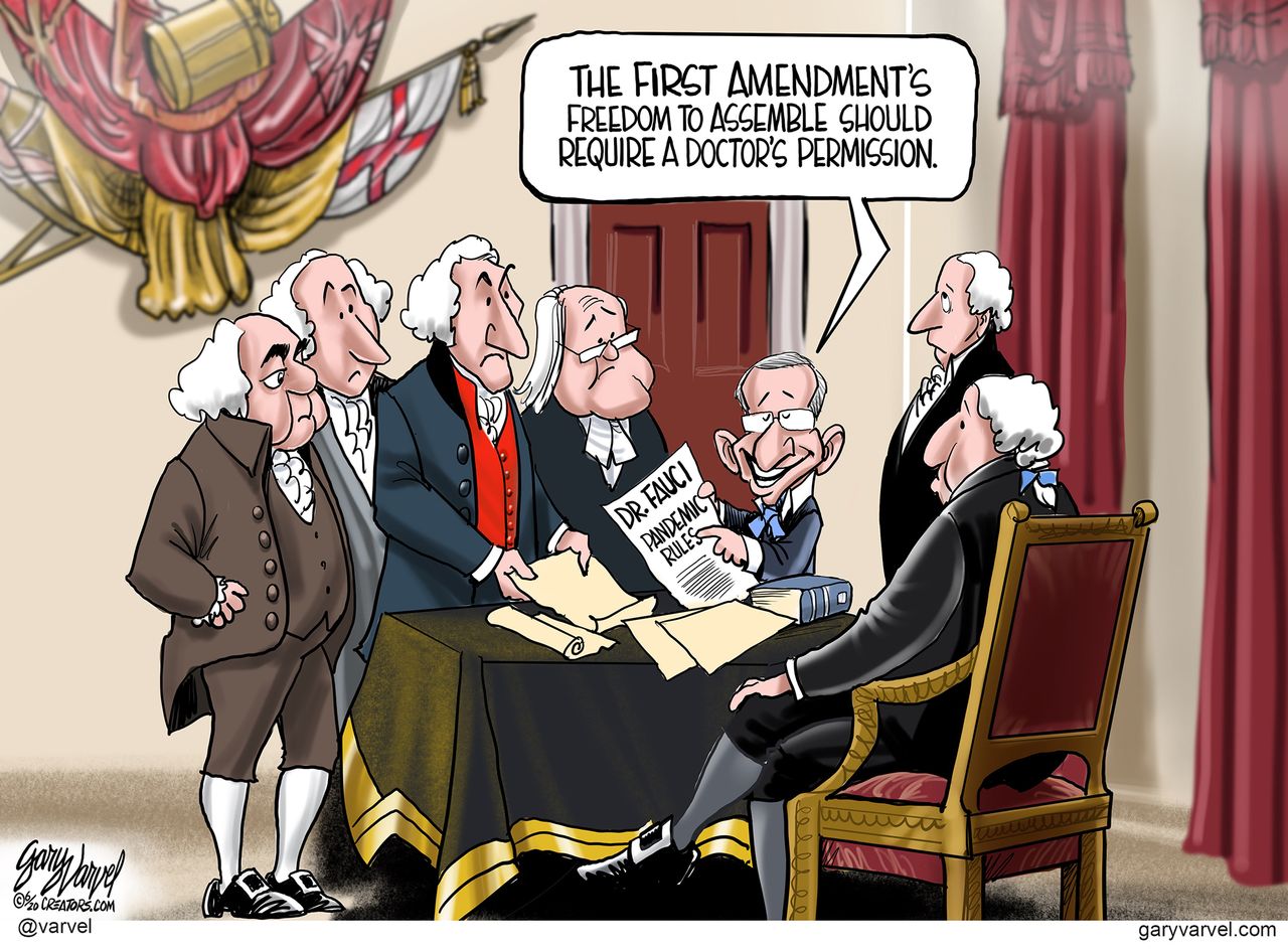 Political Cartoon U.S. founding fathers Fauci coronavirus