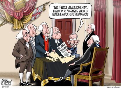 Political Cartoon U.S. founding fathers Fauci coronavirus