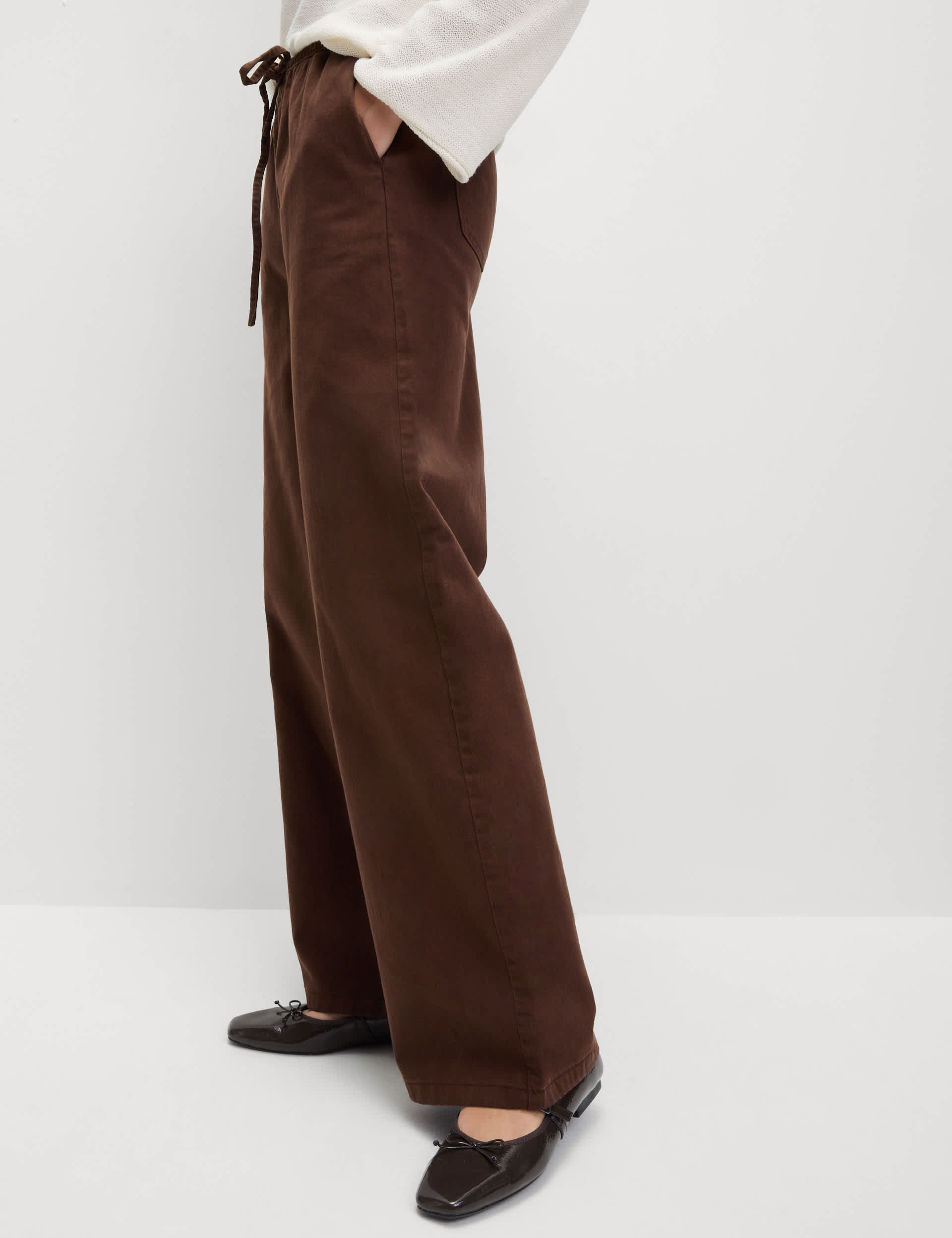 Denim Drawstring Wide-Leg Trousers