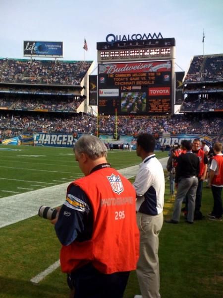 On field at the San Diego Chargers game