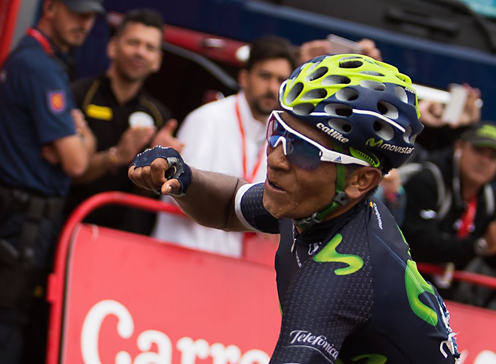 Nairo Quintana celebrates his stage 10 win at the Vuelta a Espana.