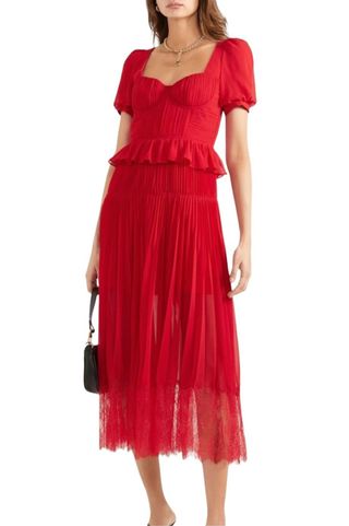 Self-Portrait, Chiffon Lace Pleated Midi