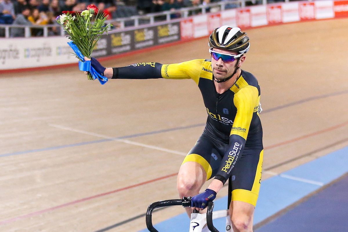Iljo Keisse and Andy Tennant (pictured) of PedalSure win the Men's Team Elimination race.