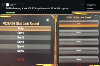 Gigabyte's F35 BIOS update removing the PCIe Gen5 option